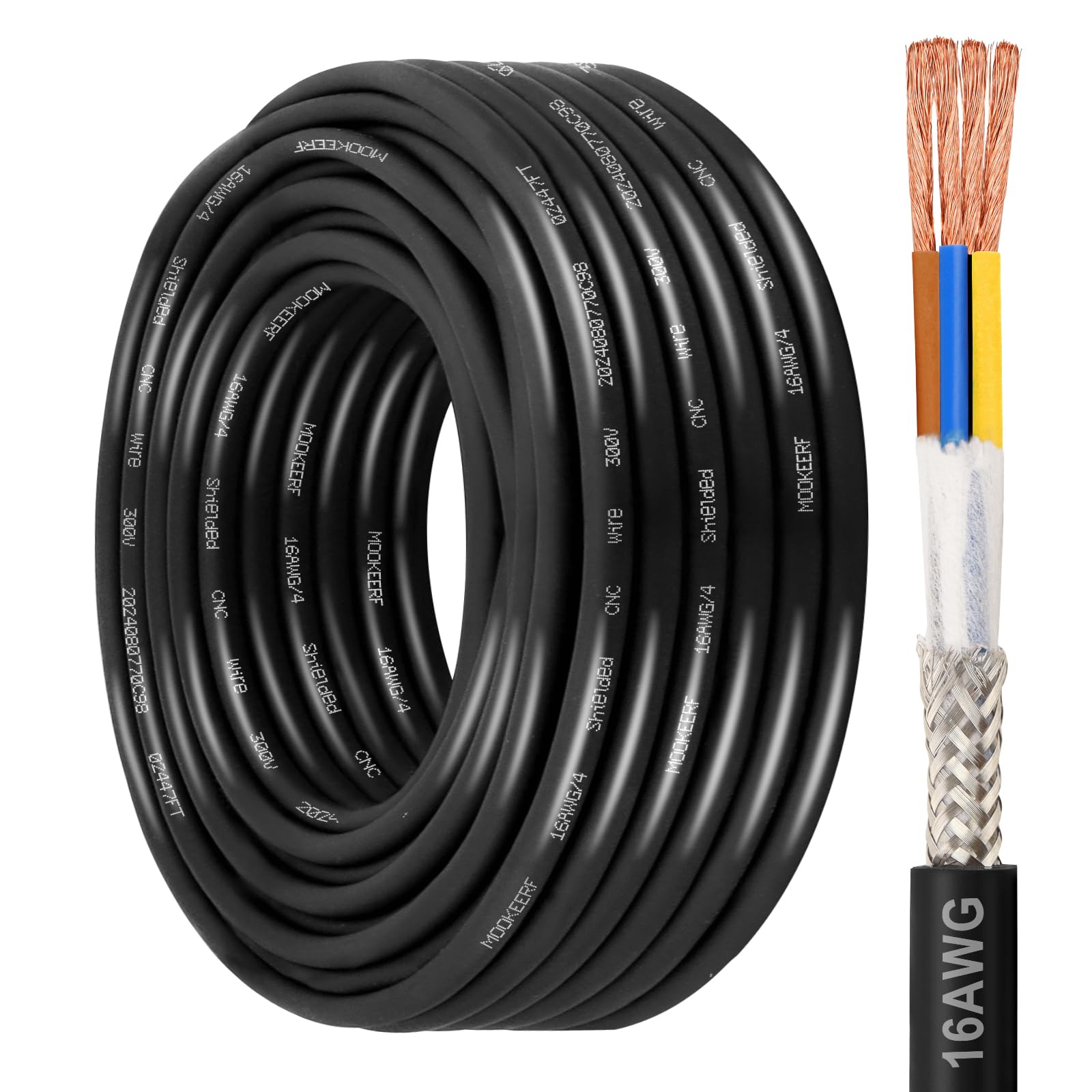 MOOKEERF 16/4 Shielded Wire 50FT,16AWG 4 Conductor Shielded